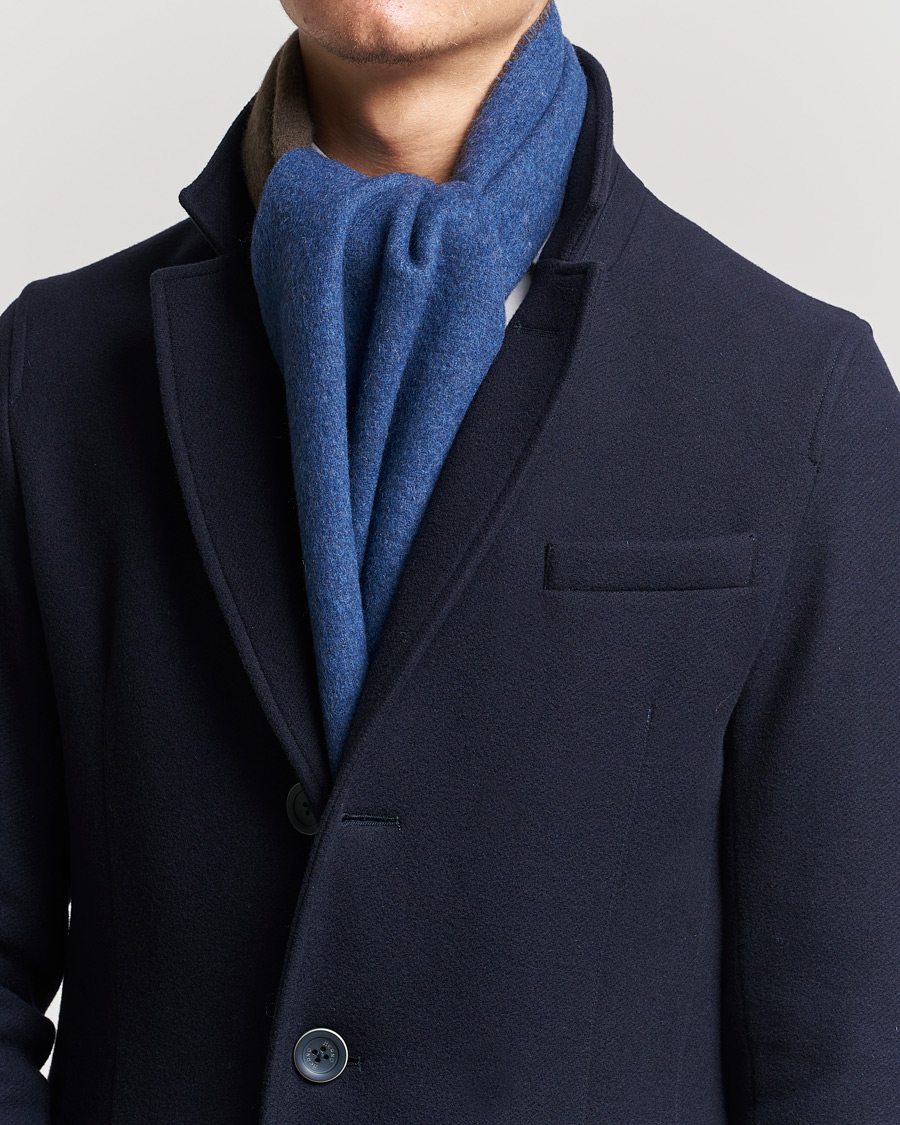 Men | Morris Double Face Wool Scarf Blue/Brown | Morris | Double Face Wool Scarf Blue/Brown