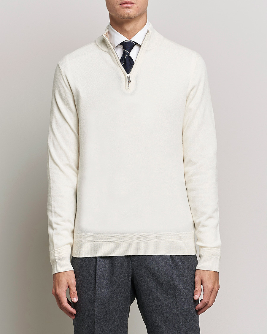 Men | Sweaters & Knitwear | Morris Heritage | Dalton Wool/Cashmere Half Zip Off White