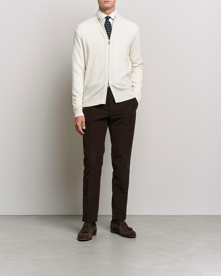 Men | Sweaters & Knitwear | Morris Heritage | Dalton Wool/Cashmere Full Zip Off White