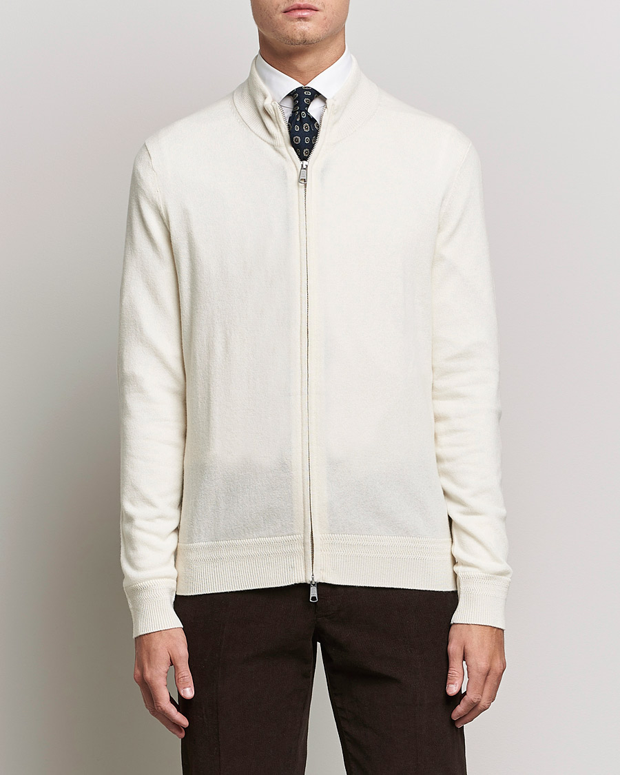 Men | Sweaters & Knitwear | Morris Heritage | Dalton Wool/Cashmere Full Zip Off White