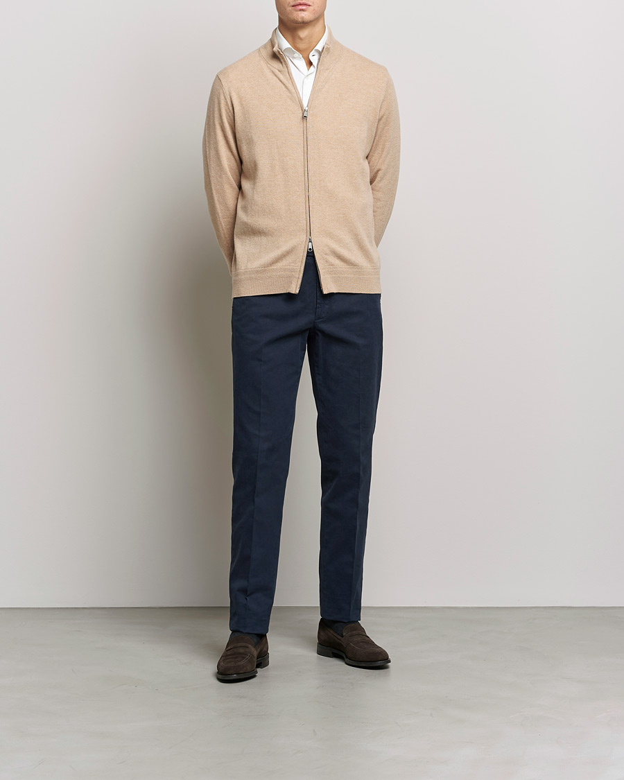 Men | Sweaters & Knitwear | Morris Heritage | Dalton Wool/Cashmere Full Zip Camel