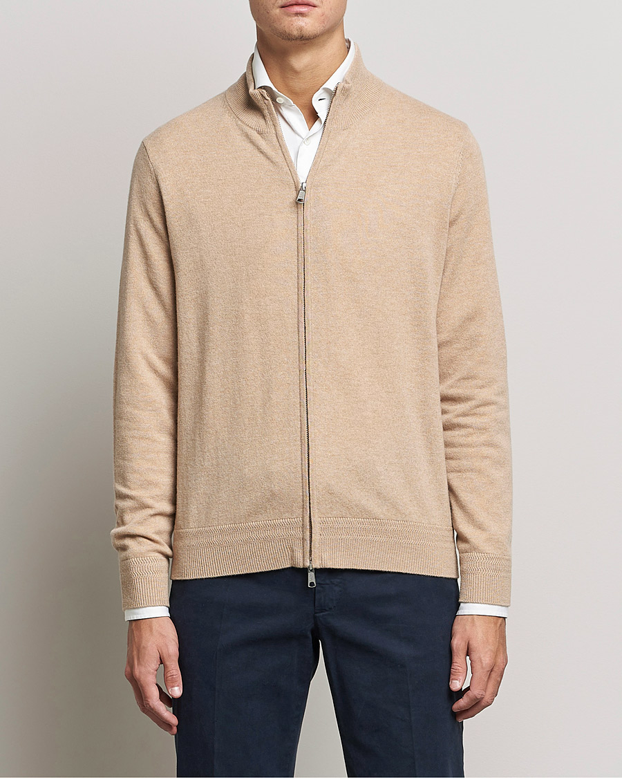 Men | Sweaters & Knitwear | Morris Heritage | Dalton Wool/Cashmere Full Zip Camel