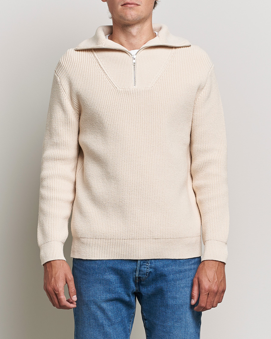 Men | Sweaters & Knitwear | NN07 | Roman Merino Heavy Knitted Half Zip Off White