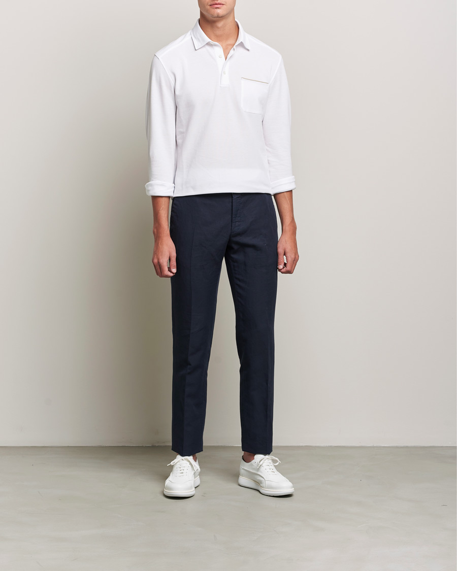 Men | Sweaters & Knitwear | Zegna | Long Sleeve Cotton Piquet Polo White