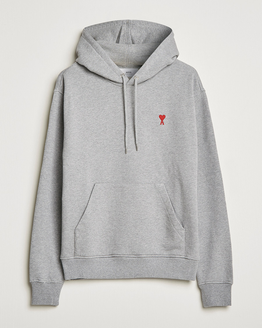 Men | Sweaters & Knitwear | AMI | Heart Logo Hoodie Heather Grey