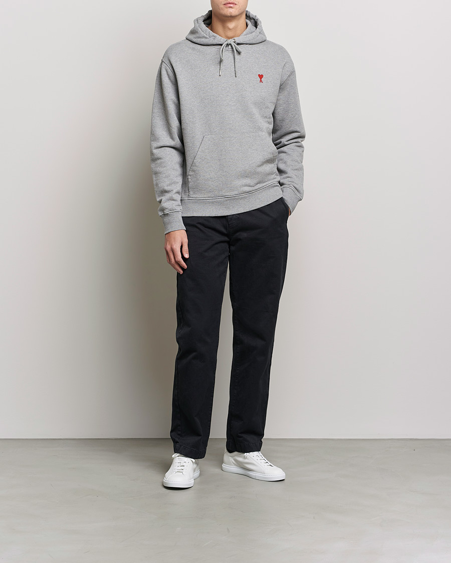 Men | Sweaters & Knitwear | AMI | Heart Logo Hoodie Heather Grey