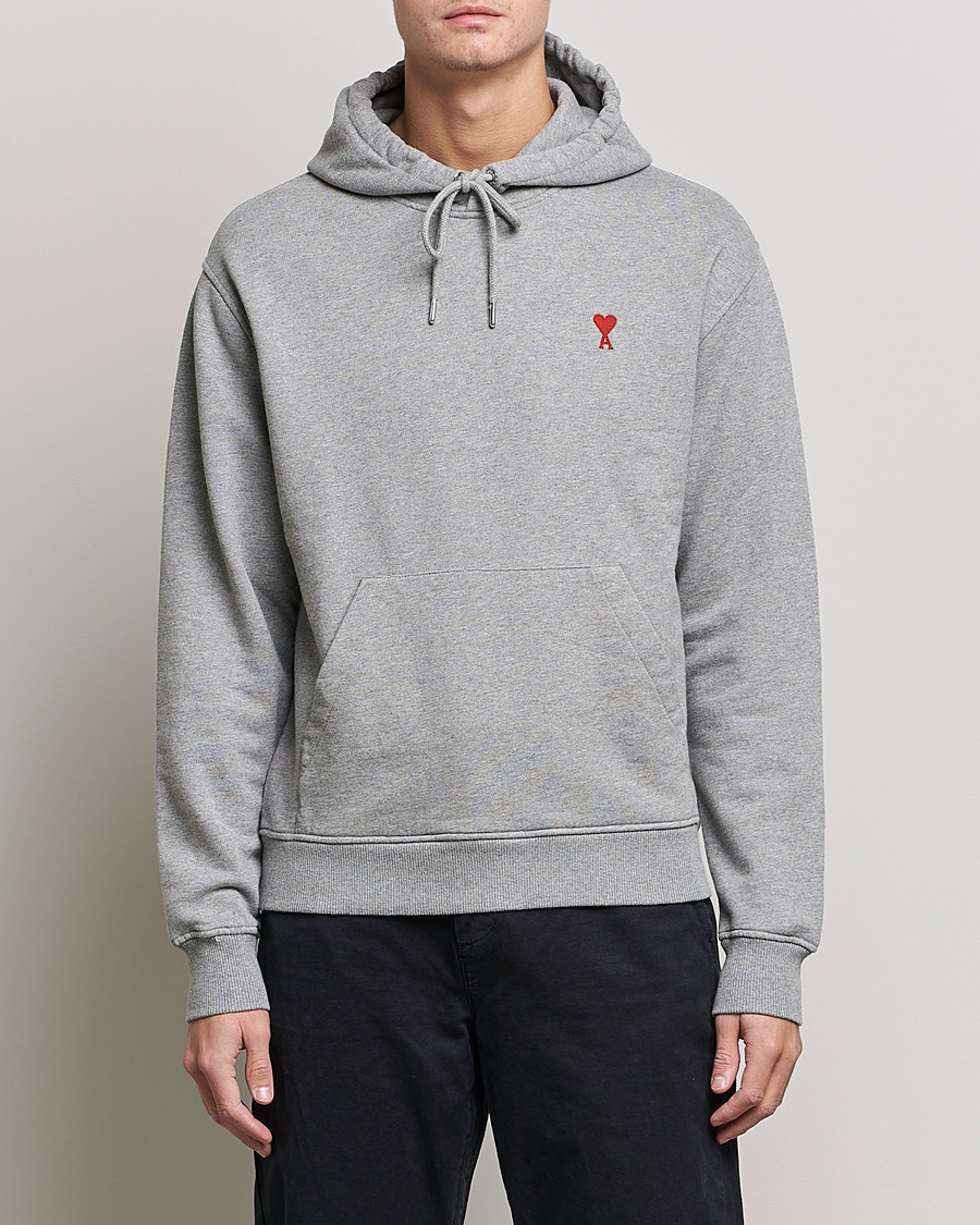 Men | Sweaters & Knitwear | AMI | Heart Logo Hoodie Heather Grey