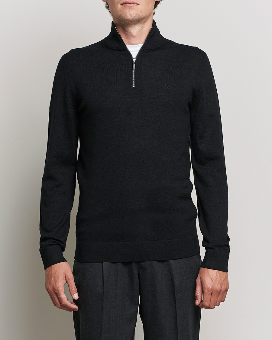 Men | Sweaters & Knitwear | Calvin Klein | Superior Wool Half Zip Sweater Black
