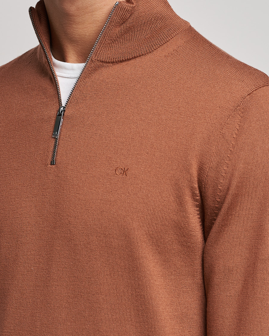 Men | Sweaters & Knitwear | Calvin Klein | Superior Wool Half Zip Sweater Caramel Red