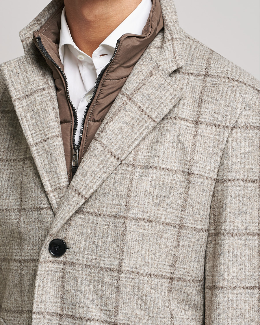 Men | Coats & Jackets | BOSS BLACK | BOSS Hyde Wool Checked Stand Up Collar Coat Medium Beige