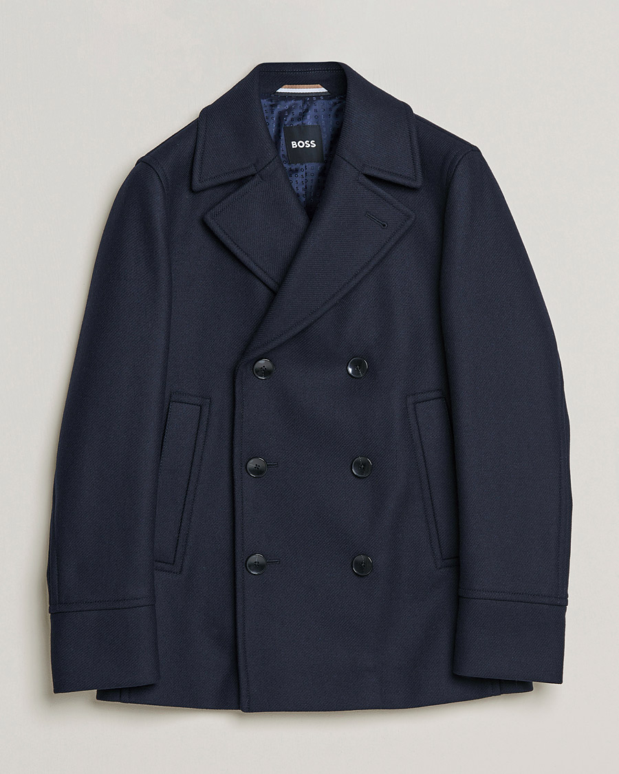 Men | Coats & Jackets | BOSS BLACK | Hyde Peacoat Dark Blue