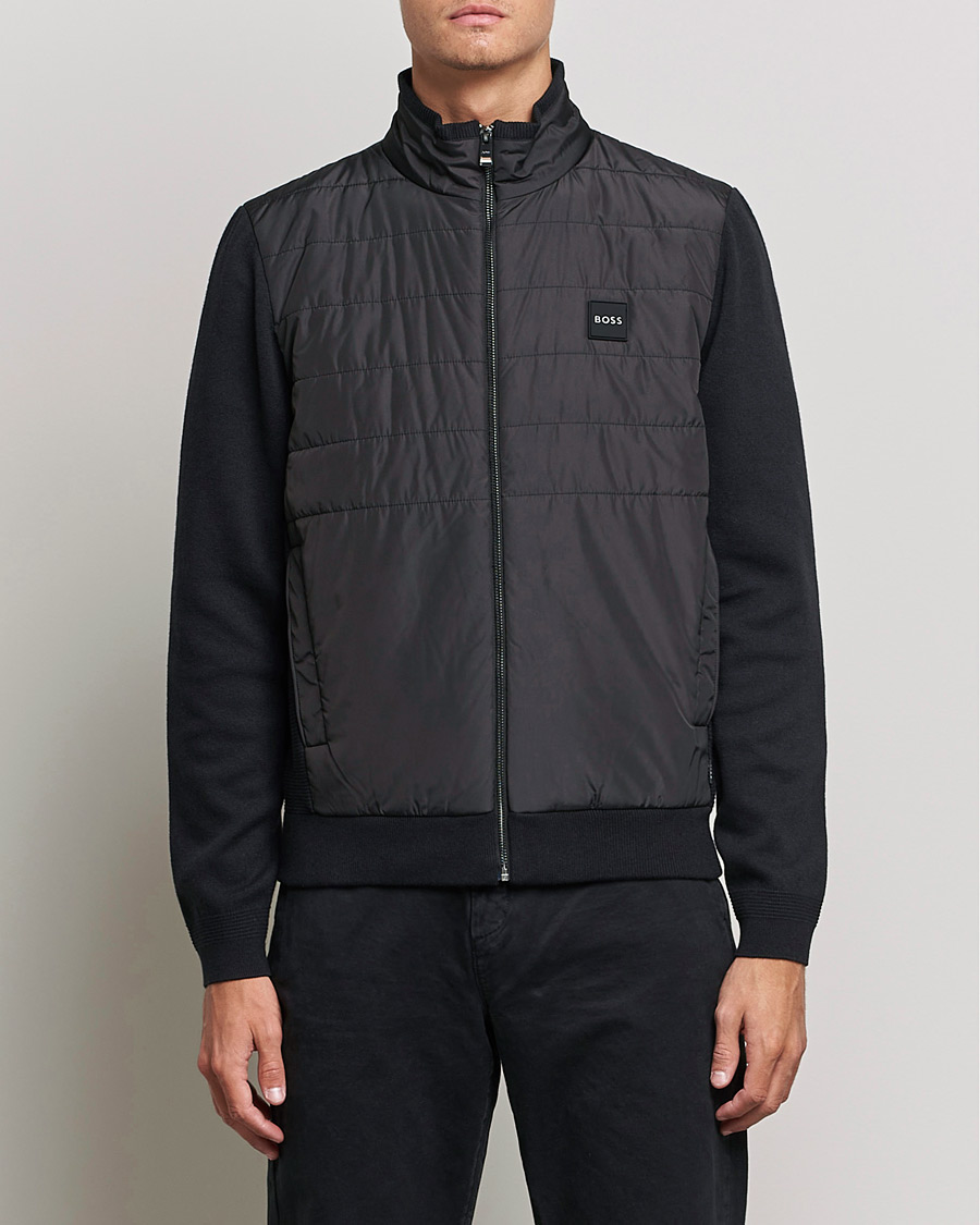 Men | Sweaters & Knitwear | BOSS BLACK | BOSS Lavando Hybrid Full Zip Black