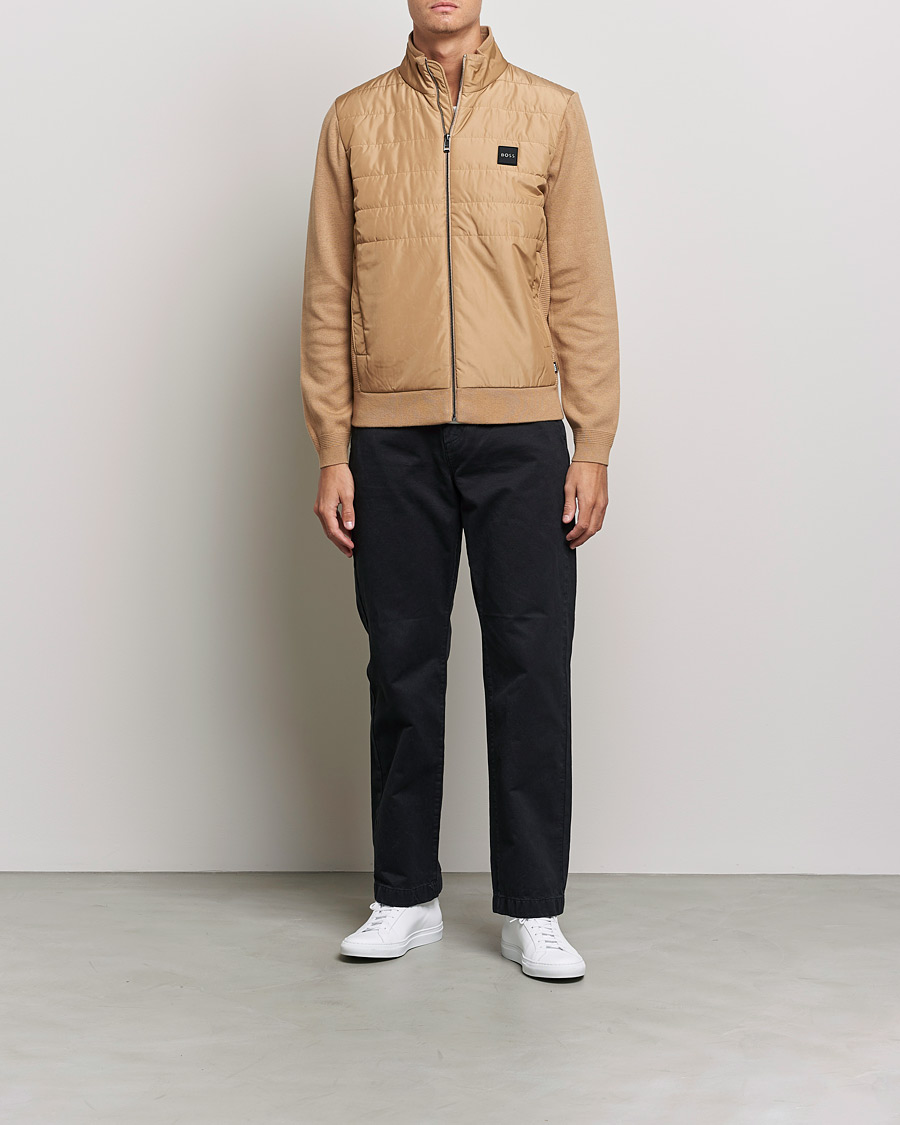 Men | Sweaters & Knitwear | BOSS BLACK | BOSS Lavando Hybrid Full Zip Medium Beige