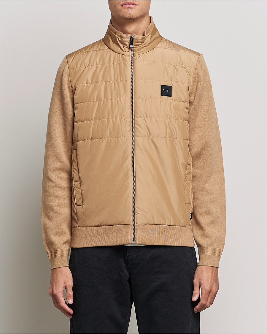 Men | Sweaters & Knitwear | BOSS BLACK | BOSS Lavando Hybrid Full Zip Medium Beige