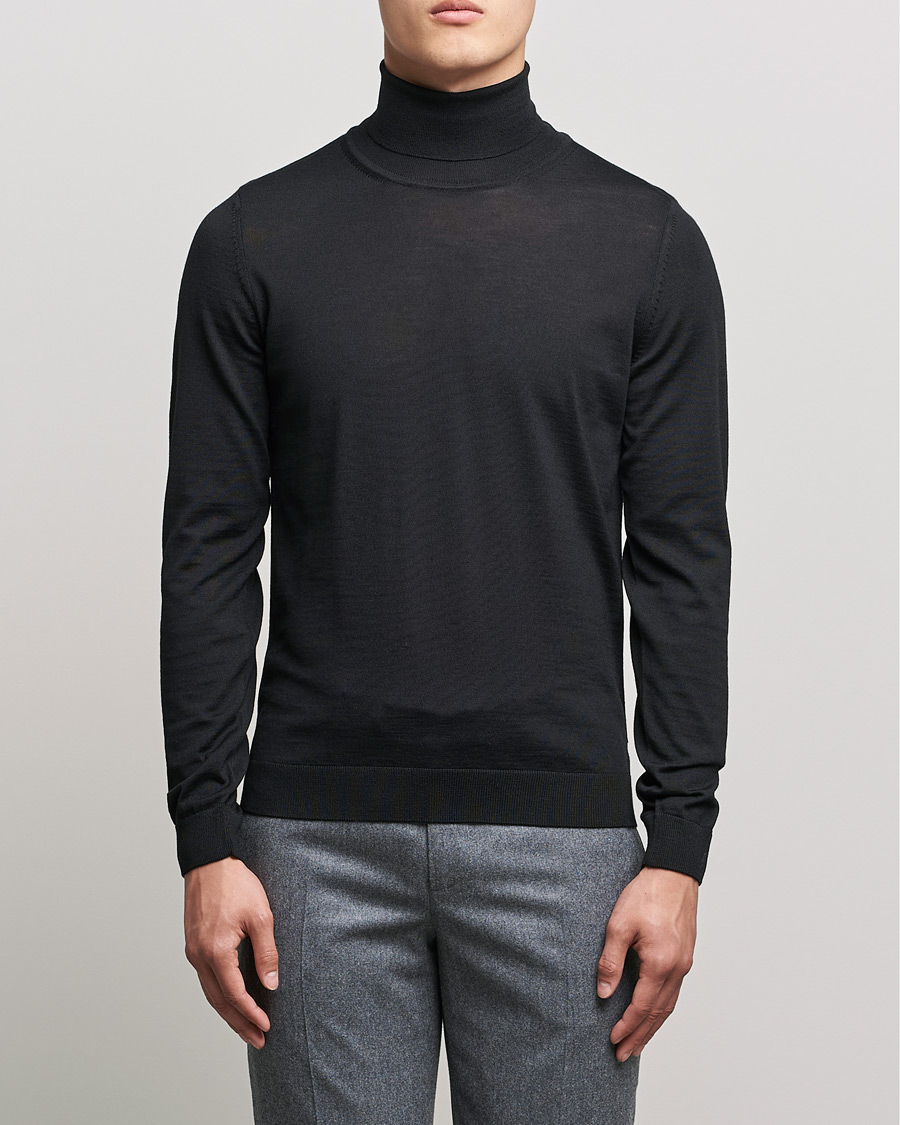 Men | Sweaters & Knitwear | BOSS BLACK | Musso Merino Polo Black