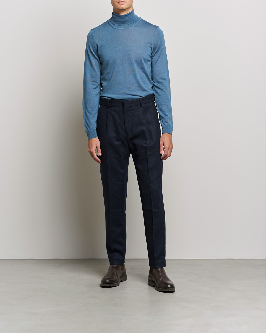 Men | Sweaters & Knitwear | BOSS BLACK | Musso Merino Polo Bright Blue