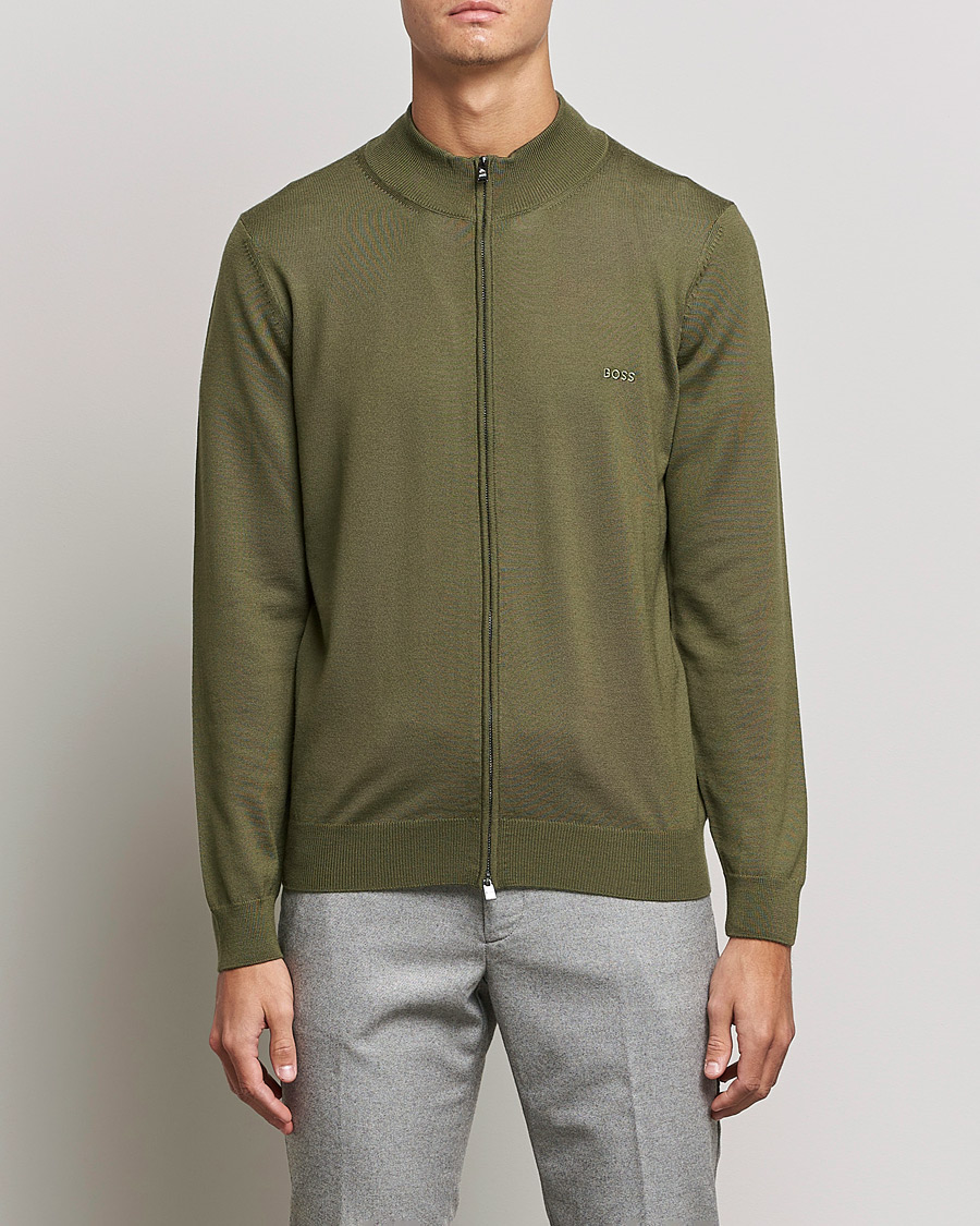 Men | Sweaters & Knitwear | BOSS BLACK | Balonso Full Zip Sweater Open Green