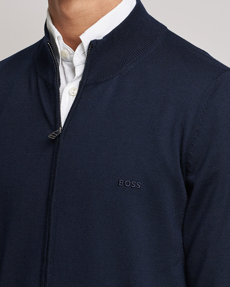 Men | Sweaters & Knitwear | BOSS BLACK | Balonso Full Zip Sweater Dark Blue