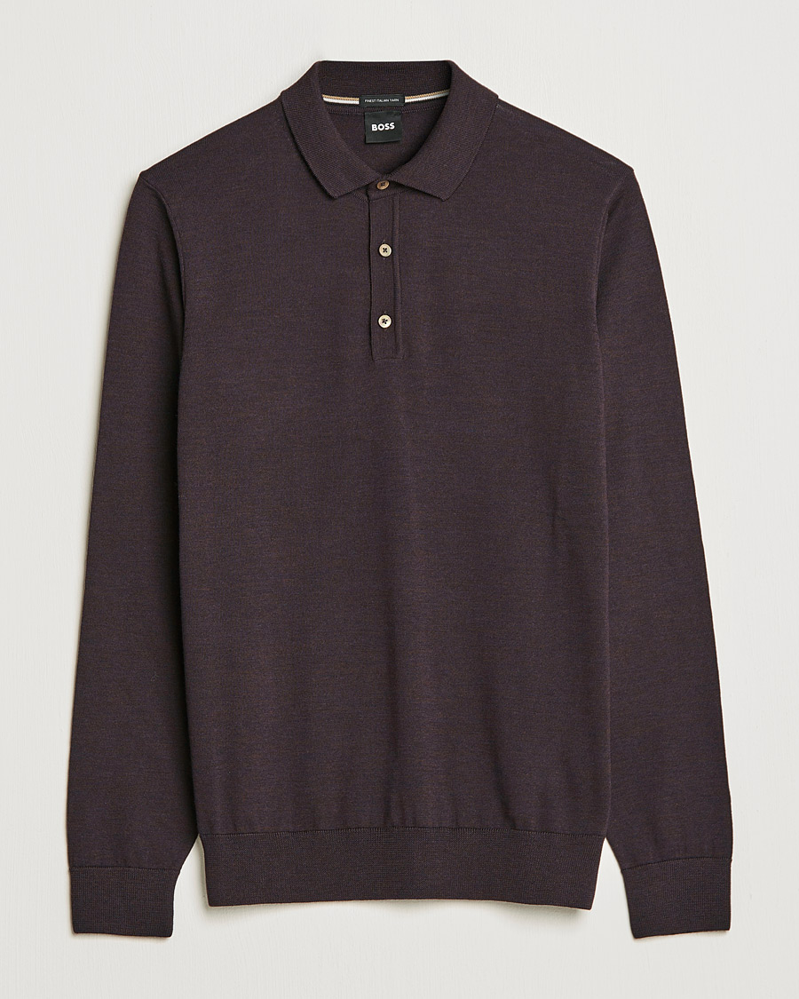 Men | Sweaters & Knitwear | BOSS BLACK | Lancione Merino Knitted Polo Medium Brown