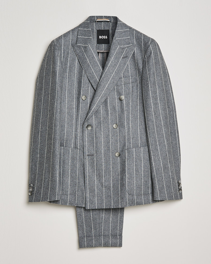Men | Suits | BOSS BLACK | BOSS Hanry Wool Double Breasted Pinstripe Suit Medium Grey