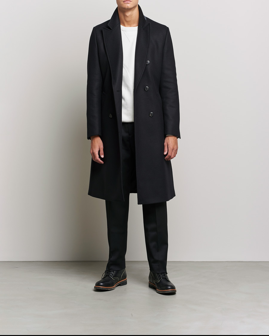 Men | Coats & Jackets | HUGO | Miroy Wool Double Breasted Coat Black