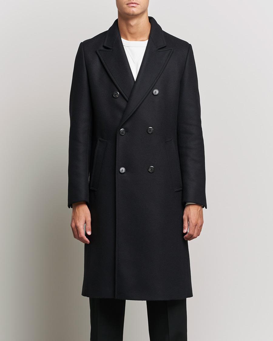 Men | Coats & Jackets | HUGO | Miroy Wool Double Breasted Coat Black