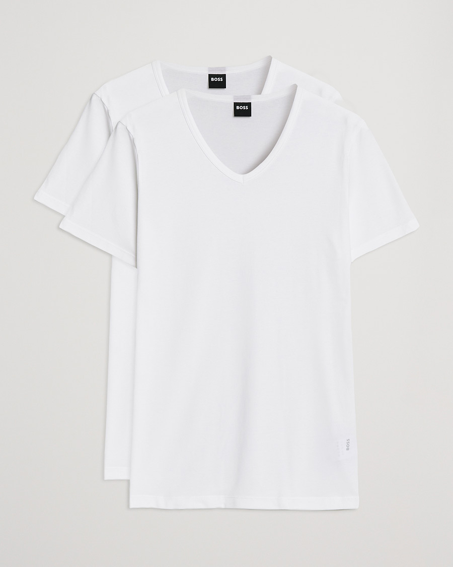 Men | T-Shirts | BOSS BLACK | 2-Pack V-Neck Slim Fit T-Shirt White