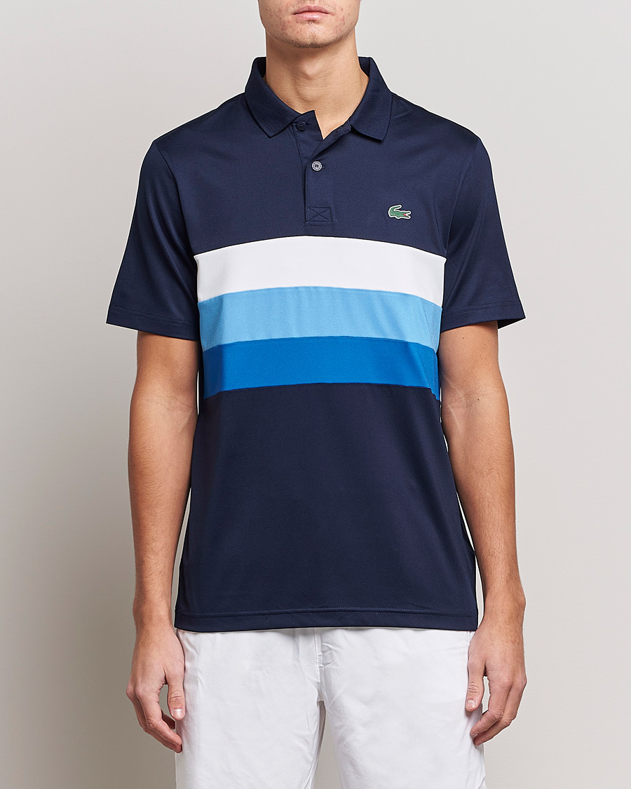 Men | Polo Shirts | Lacoste Sport | Performance Striped Polo Navy Blue
