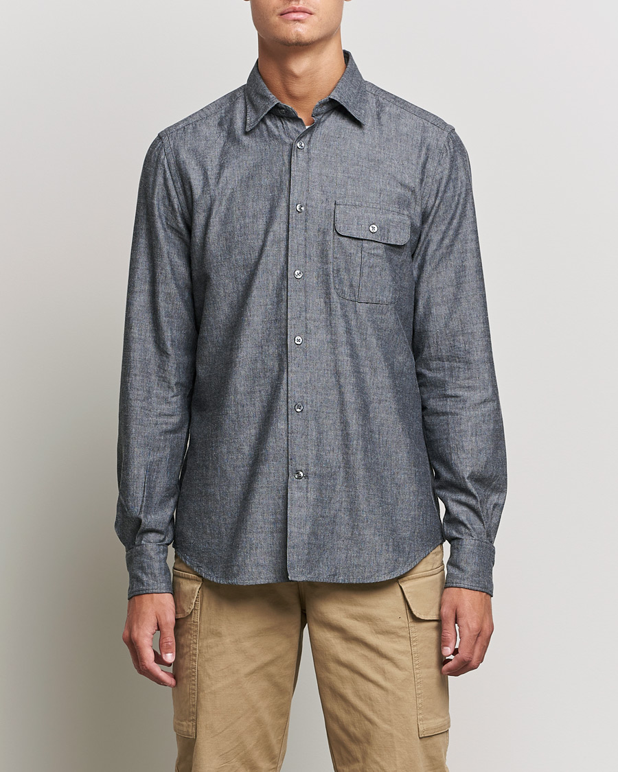 Men | Shirts | Slowear | Chambray Work Shirt Grey