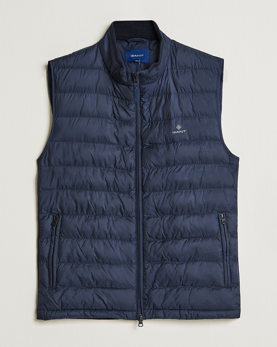Men | Coats & Jackets | GANT | Mixed Media Light Padded Gilet Evening Blue