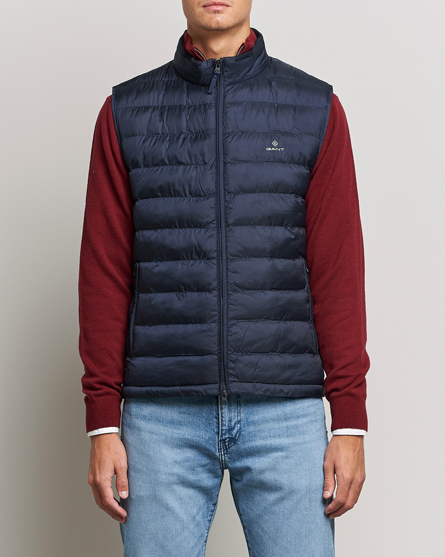 Men | Coats & Jackets | GANT | Mixed Media Light Padded Gilet Evening Blue