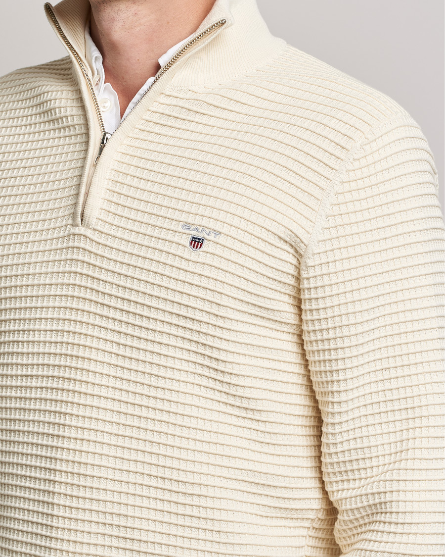 Men | Sweaters & Knitwear | GANT | Cotton Texture Half Zip Cream
