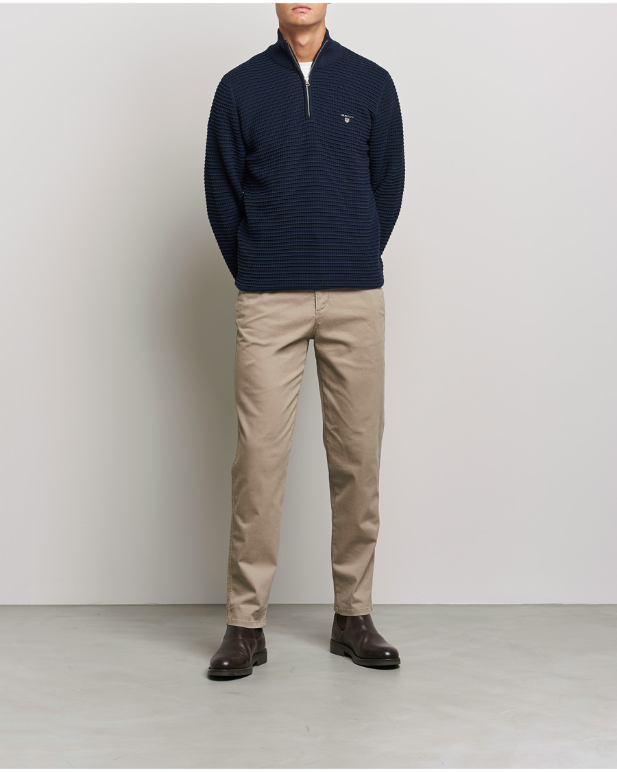 Men | Sweaters & Knitwear | GANT | Cotton Texture Half Zip Evening Blue
