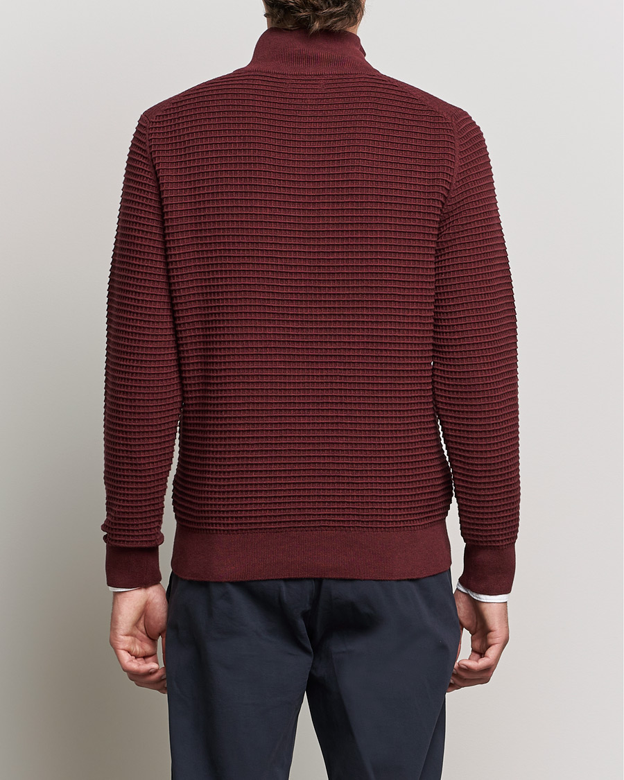 Men | Sweaters & Knitwear | GANT | Cotton Texture Half Zip Dark Burgundy Melange