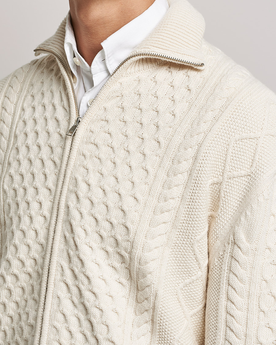 Men | Sweaters & Knitwear | Gant | Aran Structured Full Zip Cream