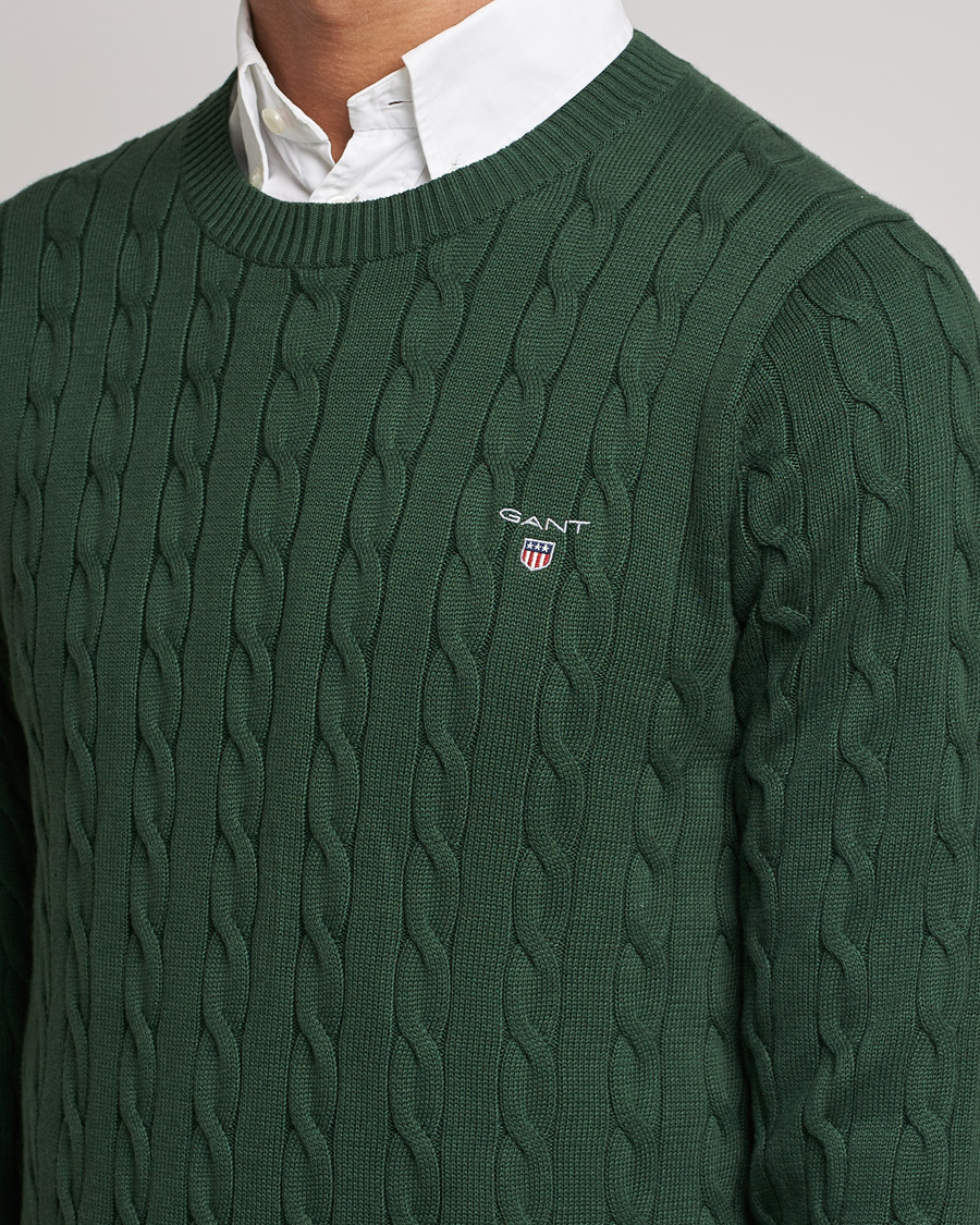 Men | Sweaters & Knitwear | GANT | Cotton Cable Crew Neck Pullover Storm Green