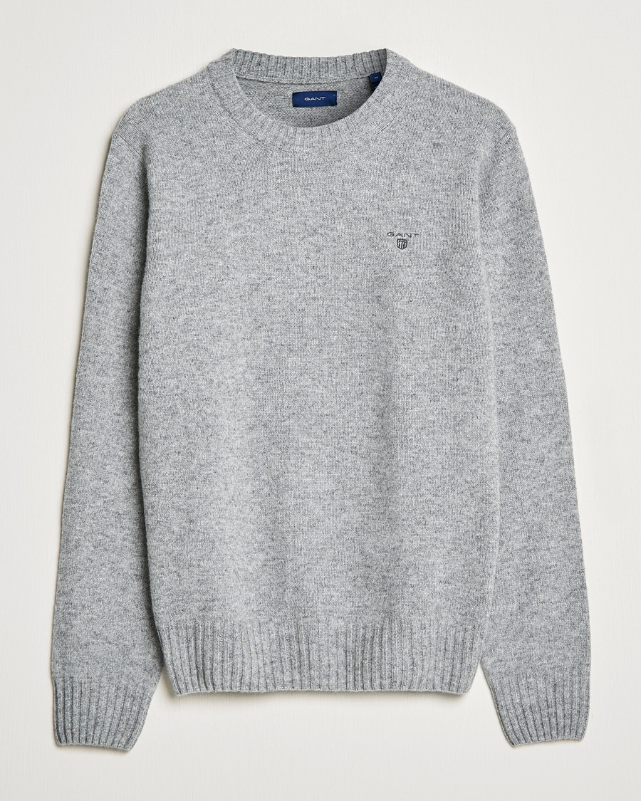 Men | Sweaters & Knitwear | GANT | Brushed Wool Crew Neck Sweater Grey Melange