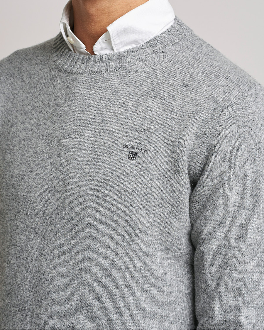 Men | Sweaters & Knitwear | GANT | Brushed Wool Crew Neck Sweater Grey Melange