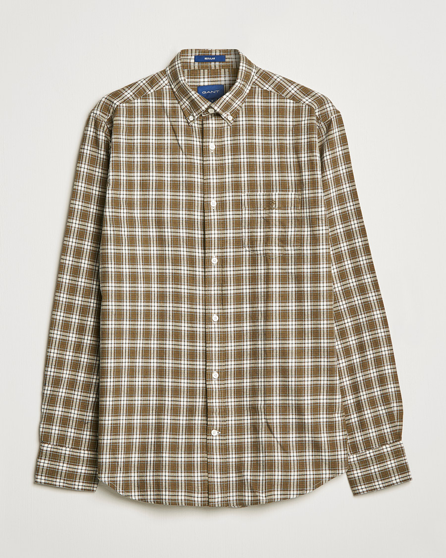 Men | Shirts | GANT | Regular Fit Flannel Checked Shirt Army Green