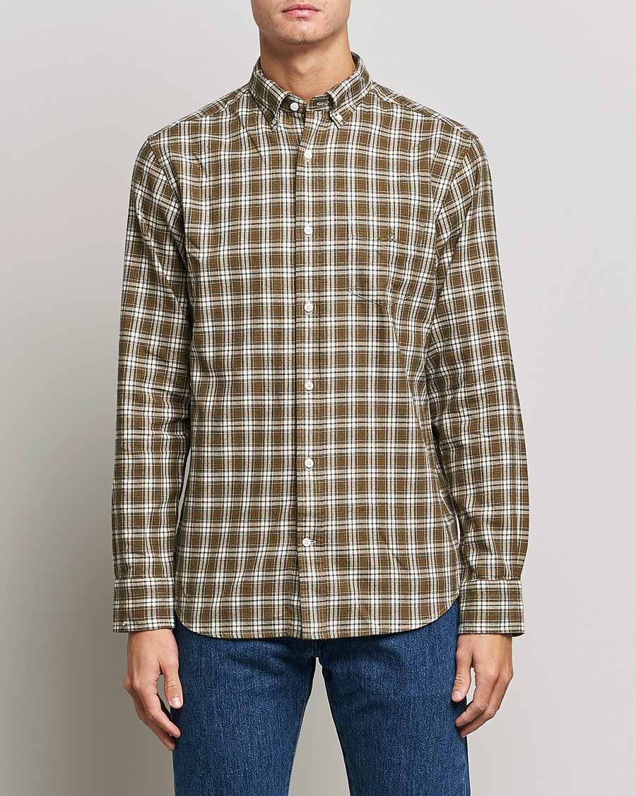 Men | Shirts | GANT | Regular Fit Flannel Checked Shirt Army Green