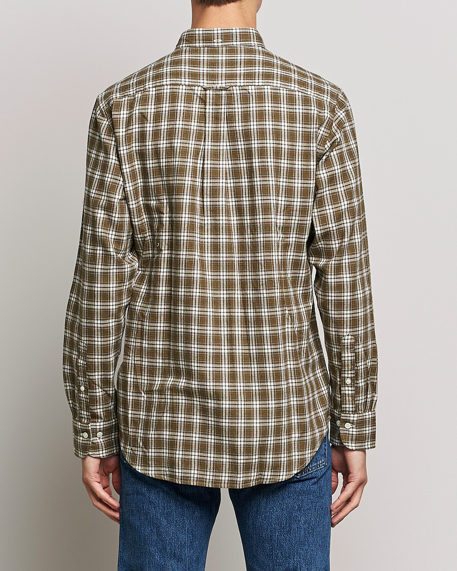 Men | Shirts | GANT | Regular Fit Flannel Checked Shirt Army Green