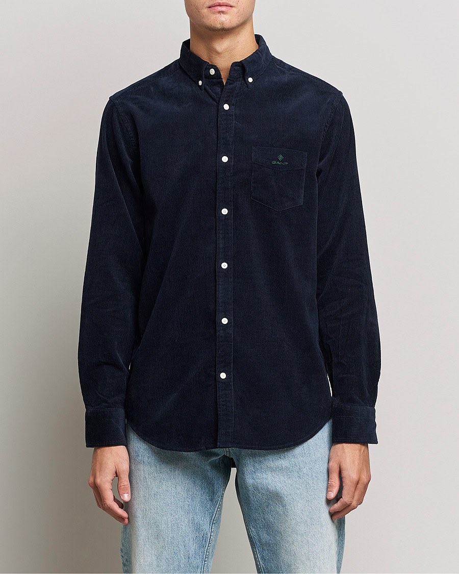 Men | Shirts | GANT | Regular Fit Corduroy Shirt Evening Blue