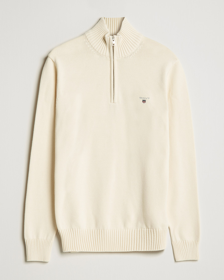 Men | Sweaters & Knitwear | GANT | Cotton Half Zip Cream