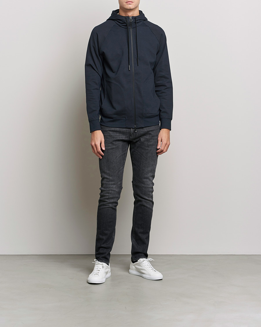 Men | Sweaters & Knitwear | Replay | Sartoriale Shiny Full Zip Hoodie Dark Blue