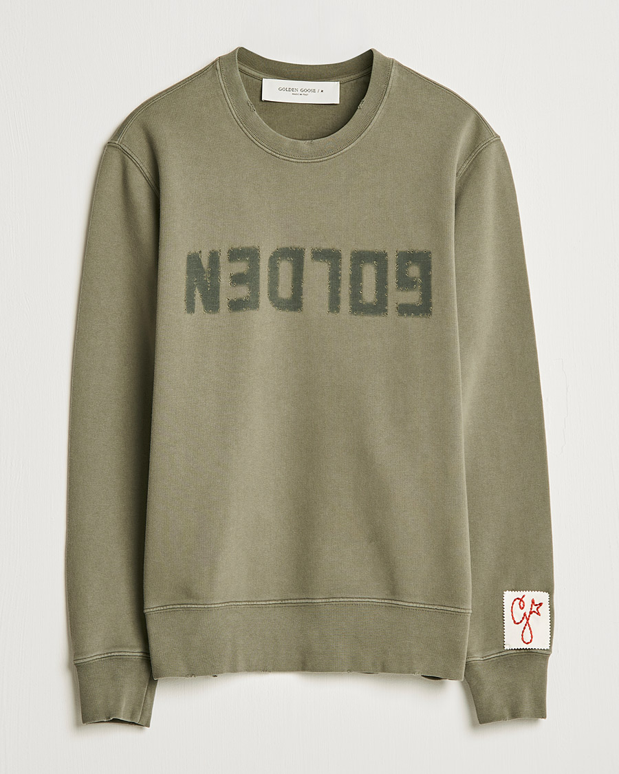 Men | Sweaters & Knitwear | Golden Goose | Deluxe Brand Distressed Cotton Sweatshirt Dusty Olive