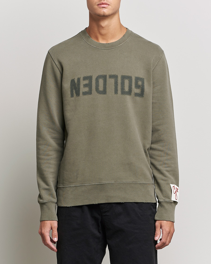 Men | Sweaters & Knitwear | Golden Goose | Deluxe Brand Distressed Cotton Sweatshirt Dusty Olive