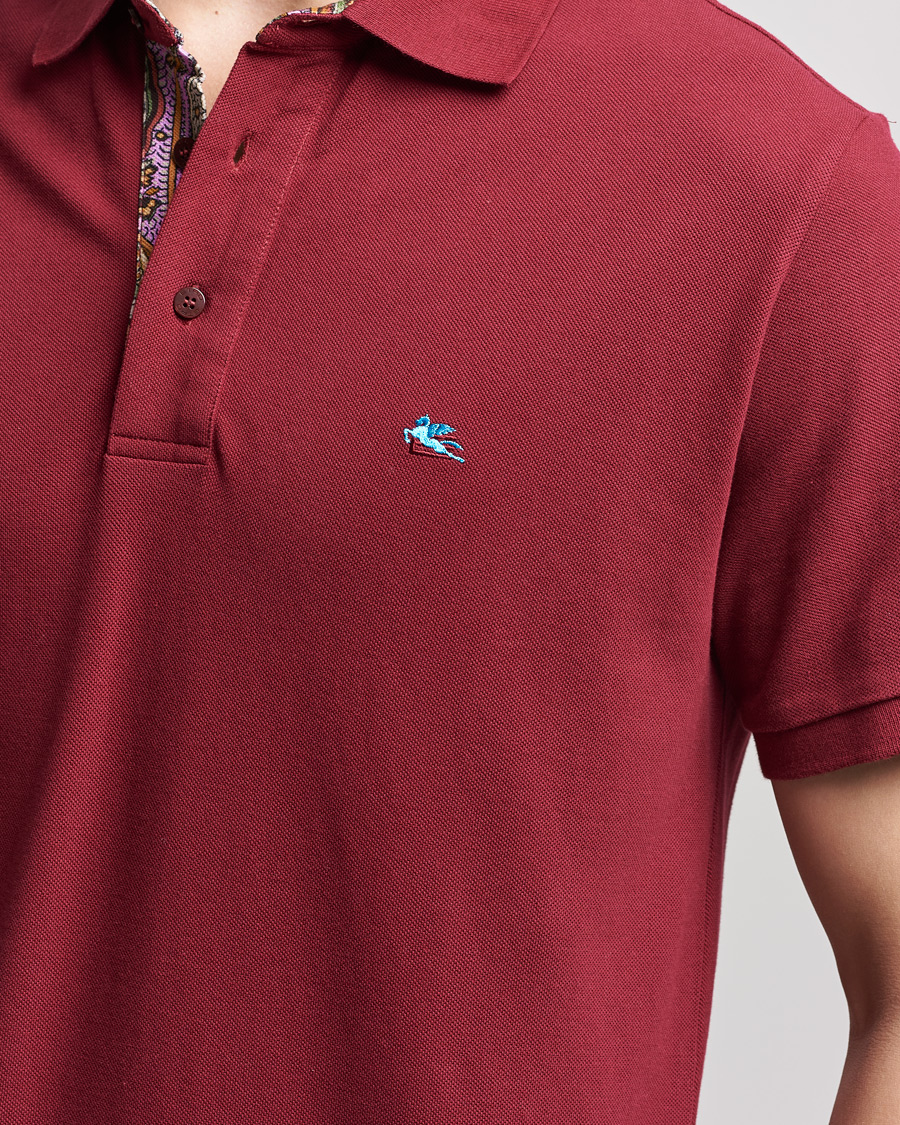 Men | Polo Shirts | Etro | Short Sleeve Contrast Paisley Polo Burgundy