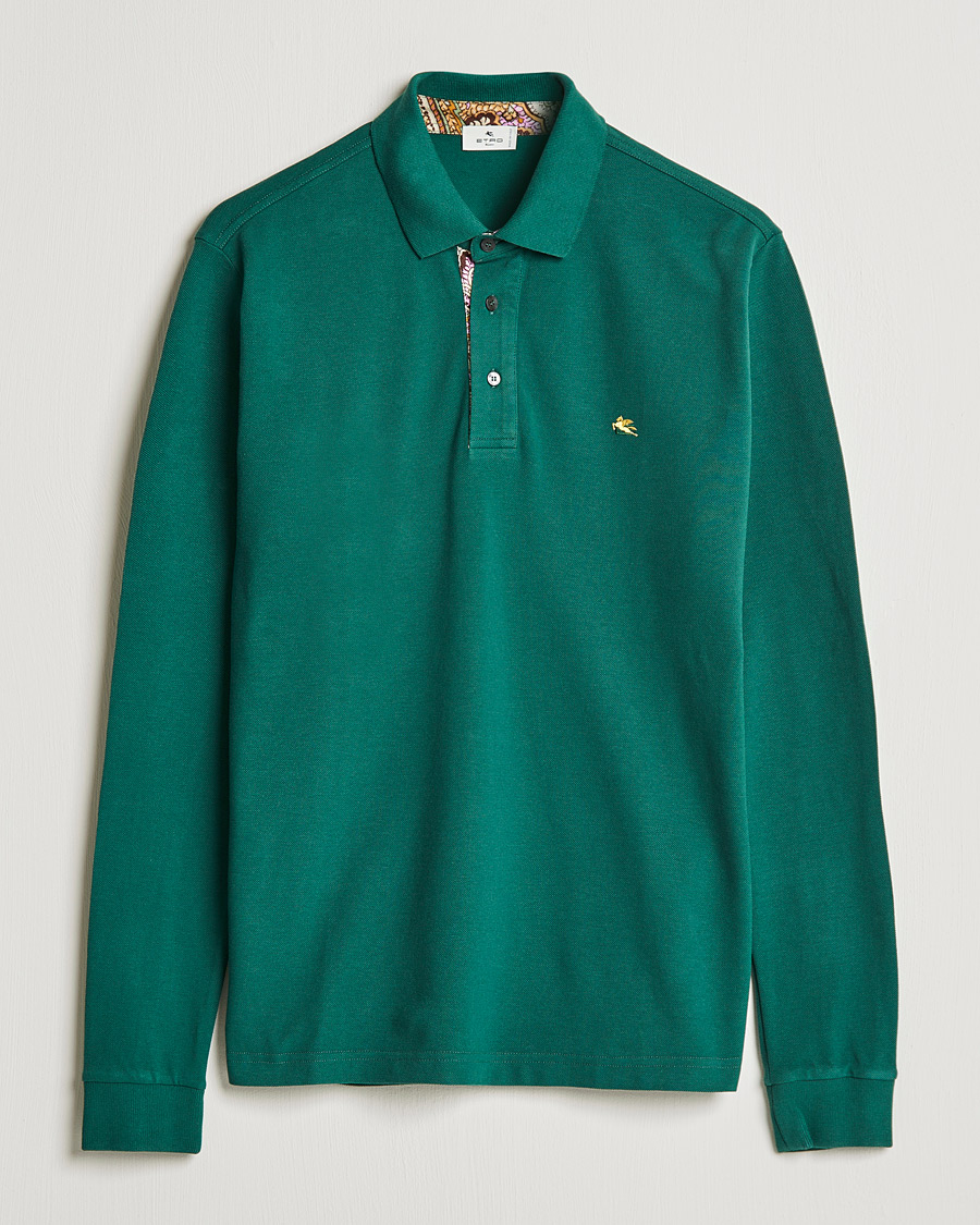 Men | Sweaters & Knitwear | Etro | Long Sleeve Contrast Paisley Polo Emerald