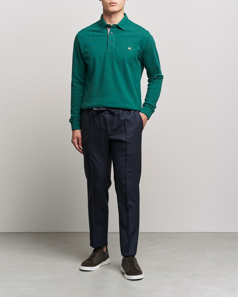 Men | Sweaters & Knitwear | Etro | Long Sleeve Contrast Paisley Polo Emerald
