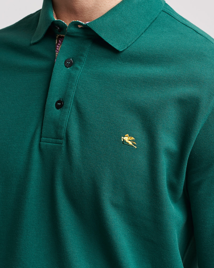 Men | Sweaters & Knitwear | Etro | Long Sleeve Contrast Paisley Polo Emerald